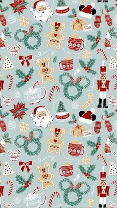 a christmas pattern with santa claus and other holiday items