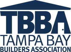 the tampa bay builder's association logo is shown in black and white, which reads tba tampa bay