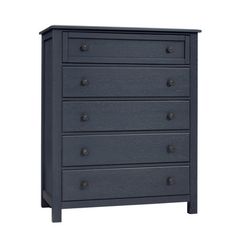 the chest of drawers is painted blue and has five drawers on each side, with one drawer