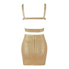 Look stunning and sophisticated in this Sienna V Neck Backless Two Piece Set! This two piece bandage set is made of a sleek top and a curve-hugging mini skirt. Perfect for any special event or just a night with friends, you'll be the envy of anyone who sees you! (Let's be honest, it's a show stopper!) Neckline: V-Neck Material: Spandex, nylon Elegant Club Crop Top With Built-in Bra, Glamorous Fitted Gold Mini Skirt, Elegant Bodycon Mini Skirt For Party, Elegant Bodycon Mini Skirt For Night Out, Elegant Two-piece Party Set, Stretch Two-piece Mini Skirt For Party, Fitted Party Crop Top With Built-in Bra, Elegant Two-piece Set For Date Night, Elegant Bodycon Mini Skirt For Club