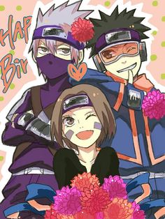 two people with flowers in their hands and the words happy birthday written above them are anime characters