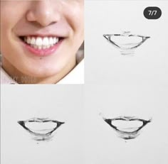 a woman's face and four different angles of her mouth, with the same drawing on it