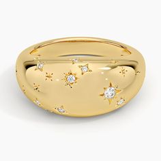 Aries Zodiac Constellation Diamond Dome Ring - 14K Yellow Gold. Brightly shimmering diamonds form the shape of the Aries constellation across this eye-catching domed design. A statement style all on its own and easily stacked, this Zodiac design is full of endless star power (1/15 total carat weight). Starry Night Wedding Ideas, Night Wedding Ideas, Aries Ring, Ring Style Guide, Aries Constellation, Starry Night Wedding, Tacori Engagement Rings, Zodiac Designs, Trending Engagement Rings