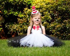 Why I'm the Cat in the Hat! How adorable is this dress! A dress fit for your princess! Your little one,will be sure to grab attention is this dress!! This dress is designed with yards and yards of high quality tulle accented with details to resemble The Cat in the Hat! Accessories are NOT included but can be purchased from the drop menu. The hat will be the striped version in the last photo. If you are unsure of sizing please scroll to the last photos for our size charts, or visit our size chart Cat In The Hat Costume, Overalls Boys, Tutu Dress Costumes, Dr. Seuss, The Cat In The Hat, Girls Overalls, Hat Accessories, Dr Suess, Cat In The Hat