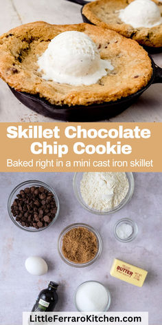 A gooey skillet chocolate chip cookie made right into a cast iron skillet! Crispy edges meet a soft and chewy center filled with rich chocolate chips that's both decadent and irresistible! Skillet Chocolate Chip Cookie Cast Iron, Skillet Recipes Dessert, Mini Cast Iron Skillet, Skillet Cookies, Mini Cast Iron, Iron Skillet Recipes, Skillet Cookie, Cast Iron Skillet Recipes