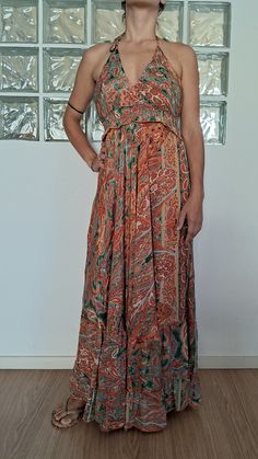 Silky, very elegant summer dress. One size, high fit. Flowy A-line Lined Midi Dress, Flowy A-line Sundress For Dress Down Occasions, Summer Viscose V-neck Wrap Dress, Bohemian A-line Dress With Flowy Skirt, Elegant V-neck Sundress For Day Out, Chic A-line Viscose Maxi Dress, Flowy A-line Maxi Dress With Lining, Summer Formal A-line Dress, Bohemian A-line Maxi Dress For Evening