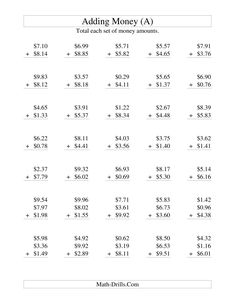 the subtracting money worksheet is shown in black and white, with two numbers