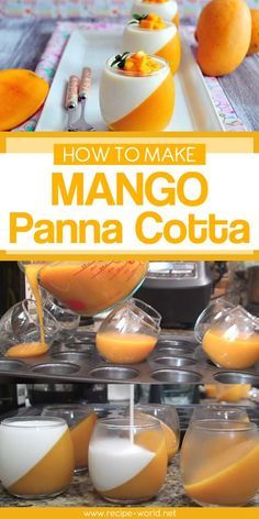 how to make mango panna cota with oranges in the background and text overlay