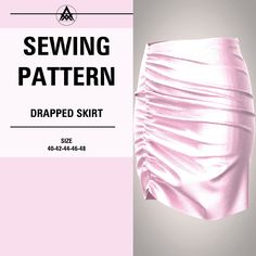 a pink skirt with the words sewing pattern displayed in black and white text on it