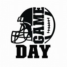 a football helmet with the words game day written in black on a white paper background