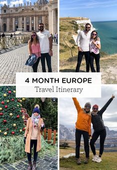 four photos with the words 4 month europe travel itinerary