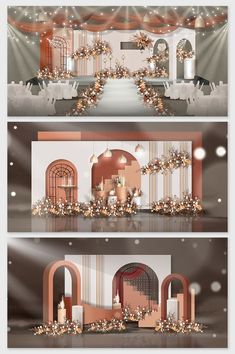 an image of a stage set up for a christmas party with lights and decorations on it