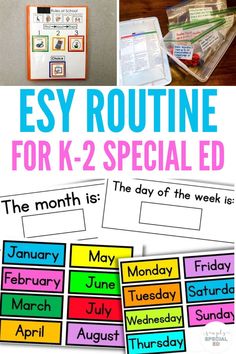 several different images with the words easy routine for k - 2 special ed on them