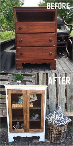 before and after photos of an old dresser