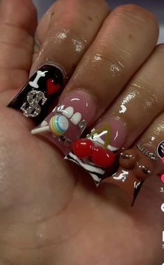 Nail Art Y2k, Art Y2k, Junk Nails, Punk Nails, Duck Nails, Drip Nails