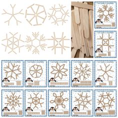 snowflakes are cut out and placed on wooden sticks