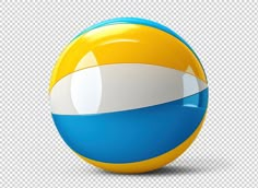 a yellow and blue beach ball on a transparent background, with clipping area for text