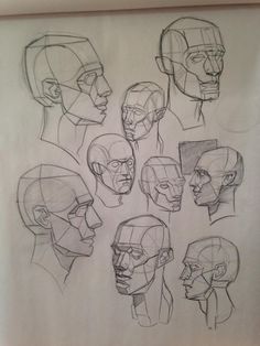 an image of a drawing of head and shoulders in various positions on a piece of paper