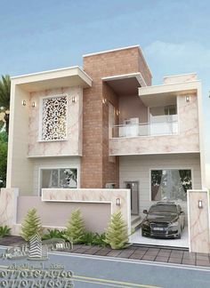 this is an artist's rendering of a two story house with a car parked in the driveway