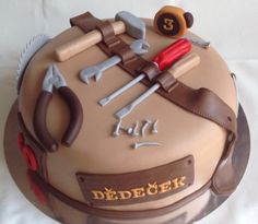 there is a cake that has tools on it