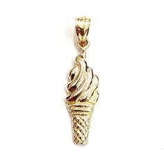 "(100% AUTHENTIC) 14k yellow gold ice cream cone pendant charm. \"Comes with a gift box\" 14K yellow Solid Gold pendant charm. Solid 14K gold, not plated. Nicely polished and shiny. Stamped 14K for Authenticity. ADDITIONAL INFO: REAL 14K Yellow Gold. Polished, Shiny 1.4 grams. 0.99 inches top to bottom without bail. 0.31 inches left to right. Shipping: Your order will be professionally packed and shipped. US free shipping is for the 48 Continental states. For shipping to Alaska, Hawaii and Puert Gold Ice Cream, Ice Cream Cone, Fine Jewellery Necklace, Gold Pendant, Favorite Things List, Solid Gold, Jewelry Necklace Pendant, Return Policy, Jewelry Watches