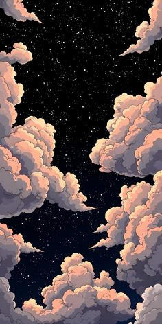 the night sky is filled with clouds and stars