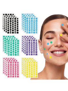 240pcs Assorted Color Party Stickers, Cute Star Shape Stickers, Face Stickers (For Decorative Use Only, Not Cosmetic Product) Multicolor    Pu     Stationery Stickers, size features are:Bust: ,Length: ,Sleeve Length: Pimple Stickers Stars, Quirky Makeup, Star Face, Makeup Stencils, Stickers Face, Teen Advice, Stationery Stickers, Nose Strips, Party Stickers