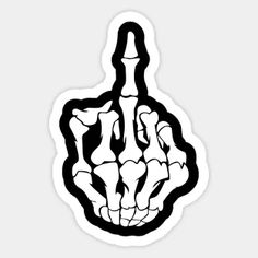 a black and white sticker with a hand pointing at the viewer's finger