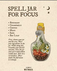 Focus Spell Jar, Focus Spell, Witch Tools, Jar Spells, Teen Witch, Green Witchcraft, Happiness Journal, Witch Spirituality, Magic Spell Book