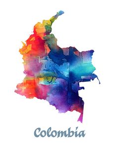 a watercolor map of colombia with the name