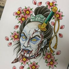 Japanese Geisha Tattoo, Traditional Japanese Tattoo Flash, Zombie Tattoo, Zombie Tattoos, Japanese Flower Tattoo, State Design, Japanese Horror, Japanese Tattoos