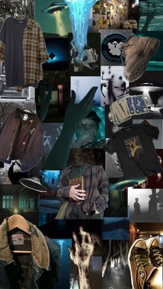 a collage of photos with various items in them