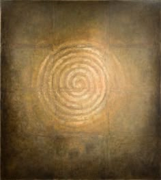 an abstract painting with gold and brown colors on the bottom, it looks like a spiral