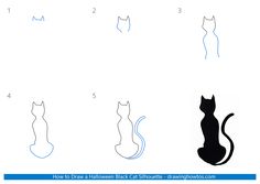 how to draw a halloween black cat silhouettes step by step drawing instructions for kids