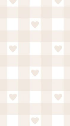 hearts are arranged on a beige and white checkerboard wallpaper pattern that is perfect for valentine's day