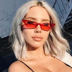 Red Sunglasses Aesthetic, Sunglasses Aesthetic Outfit, Aesthetic Female, Kristina Webb, Sunglasses Aesthetic, Look 80s, Cat Eye Sunnies, Small Sunglasses