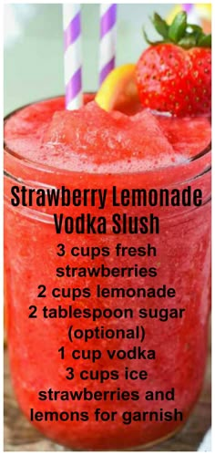 strawberry lemonade vodka slush recipe in a mason jar