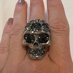 Excelent Conditions Luxury Skull Ring As Gift, Alexander Mcqueen Jewelry, Skull Crystals, Mcqueen Jewelry, Skeleton Jewelry, Crystals Ring, Gothic Angel, Alexander Mcqueen Skull, 7 Rings