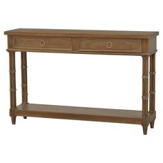 a wooden console table with two drawers