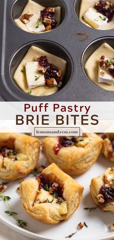 puff pastry brie bites with cranberry sauce in the middle