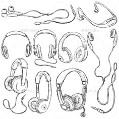 headphones and ear phones drawn in pencil on white paper - miscellaneous objects / objects clippings