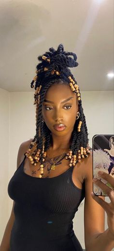 Twists On Braids, Black Braided Hairstyles With Beads, Summer Hairstyle Ideas For Black Women, Twists With Beads Black Women, Jumbo Twists With Beads, Goddess Hairstyles For Black Women, Invisible Locs With Beads, Hair Styles Protective Hairstyles, Short Braids For Black Women With Beads