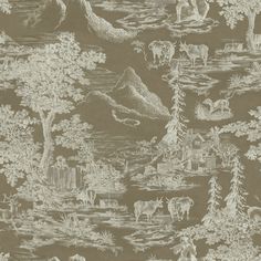 an old wallpaper with animals and trees in the background, including cows on land