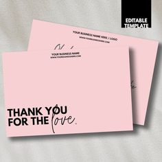 two pink envelopes with the words thank you for the love on them