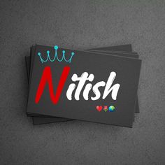 two business cards with the words nitishh on them and hearts in red, white, and blue