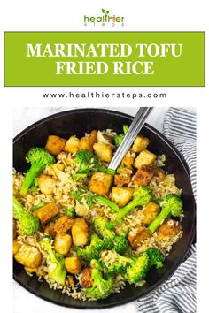 This is Marinated Tofu Fried Rice by healthier steps Fried Rice Vegan, Tofu Fried Rice, Bean Burritos Recipe, Prepare Tofu, Tofu Fried, Vegan Fried Rice, Rice And Broccoli, Rice Tofu