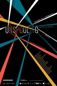 the poster for unspooling is shown in black and white with multicolored lines