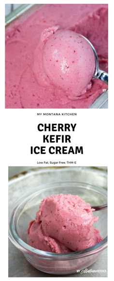 cherry kefir ice cream in a glass bowl