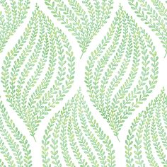 green leaves on white background for wallpaper or fabric, with watercolor style design