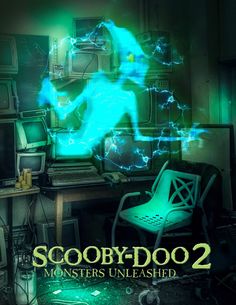 the poster for scooby doo 2 monsters unleashed, which features a chair and computer